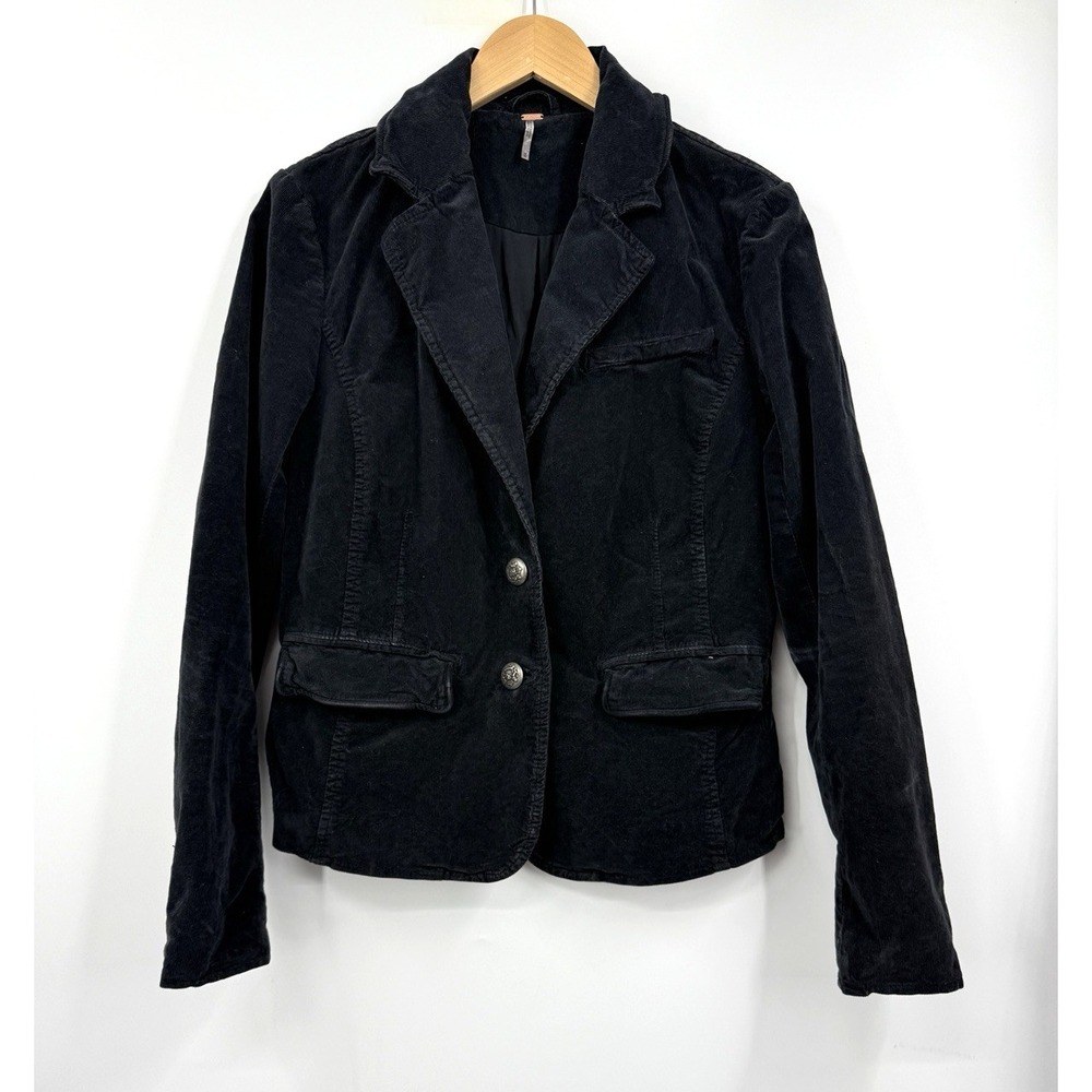 Free People Byron Corduroy‎ Two Button Blazer Jacket Black Womens Size Medium